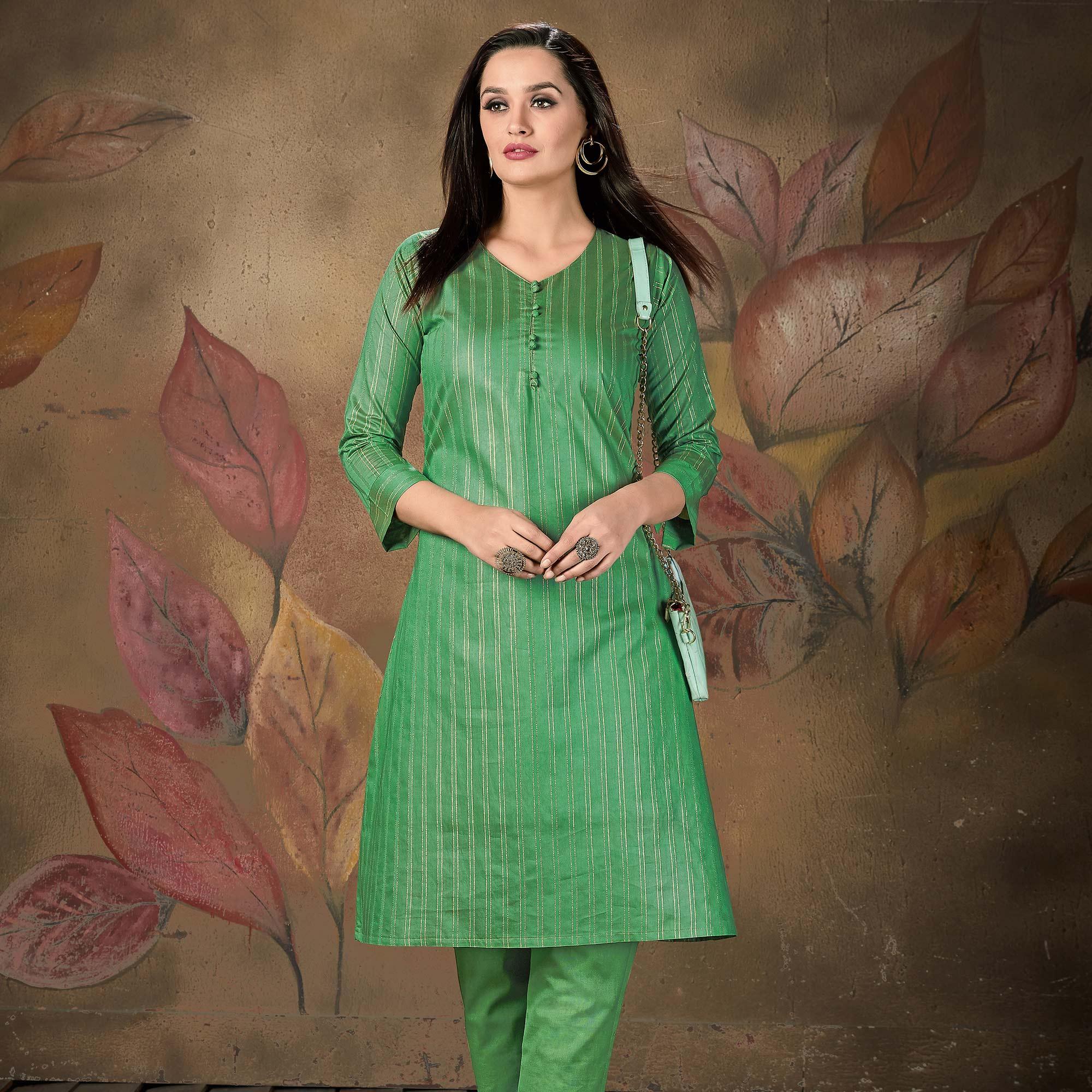 Blissful Green Colored Casual Wear Printed Cotton Kurti - Peachmode