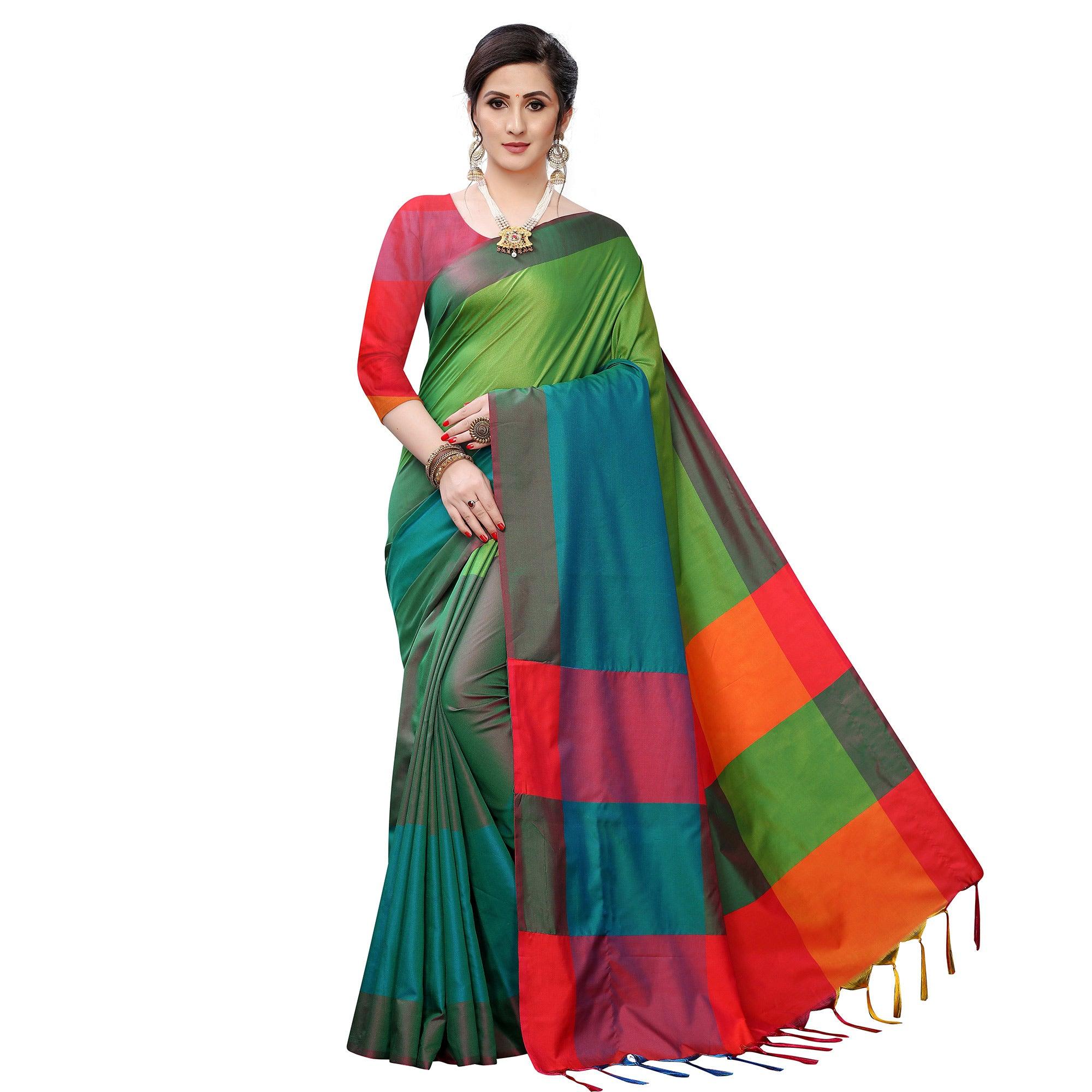 Blissful Green Colored Festive Wear Woven Sana Silk Saree - Peachmode
