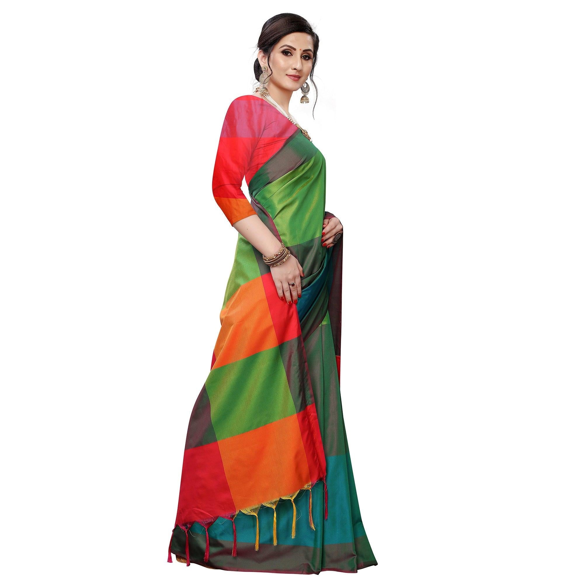 Blissful Green Colored Festive Wear Woven Sana Silk Saree - Peachmode