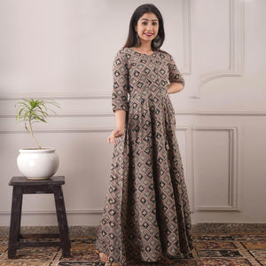 Blissful Multi Colored Casual Foil Printed Pure Chanderi Gown - Peachmode