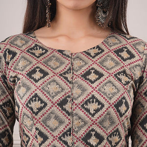 Blissful Multi Colored Casual Foil Printed Pure Chanderi Gown - Peachmode