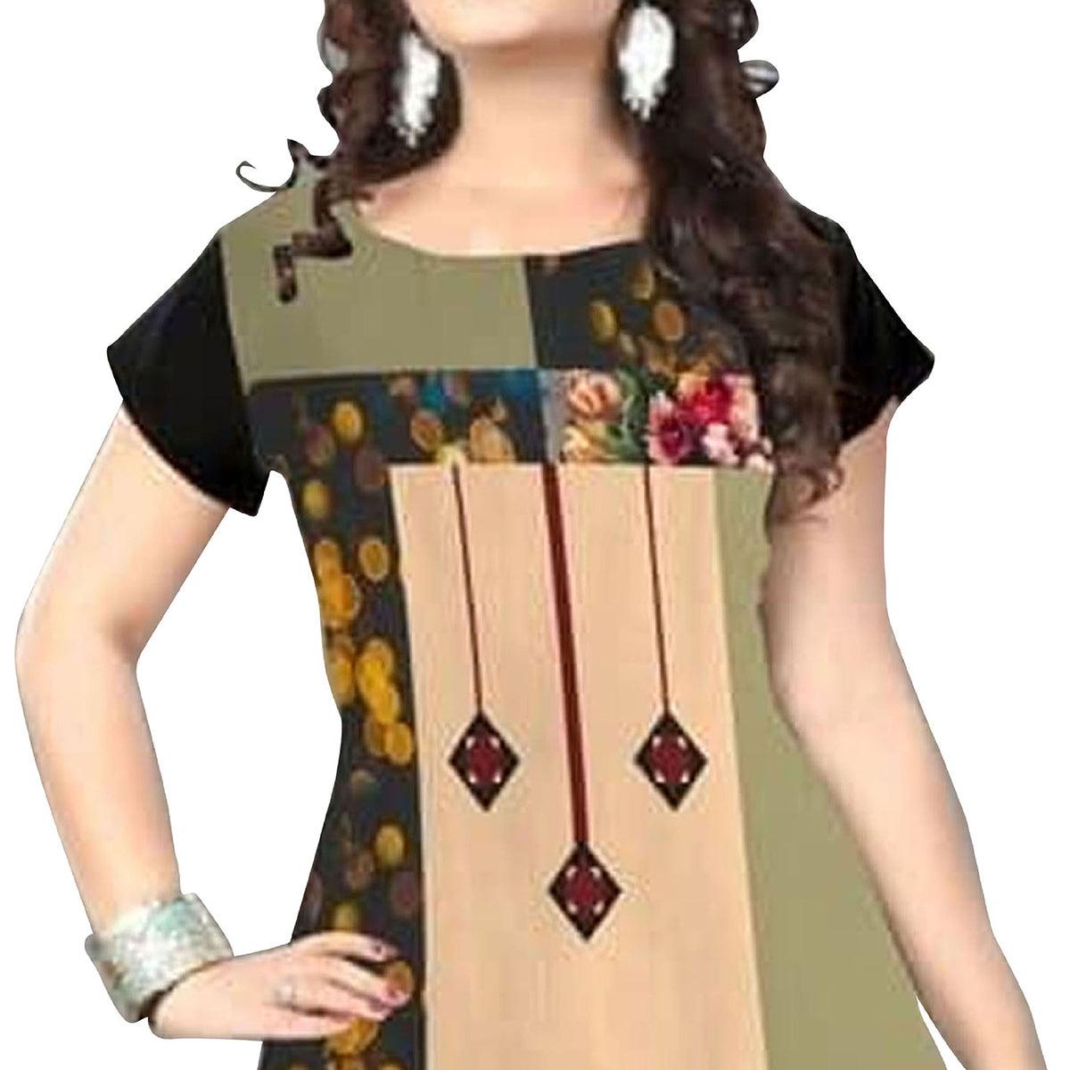 Blissful Multi Colored Casual Printed Crepe Kurti - Peachmode