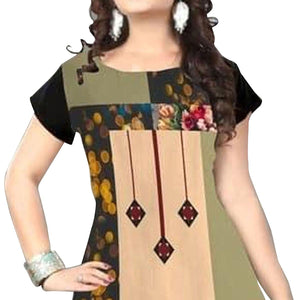 Blissful Multi Colored Casual Printed Crepe Kurti - Peachmode