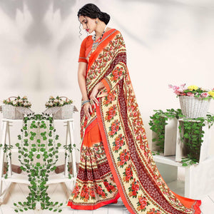 Blissful Multi Colored Casual Wear Printed Georgette Saree - Peachmode