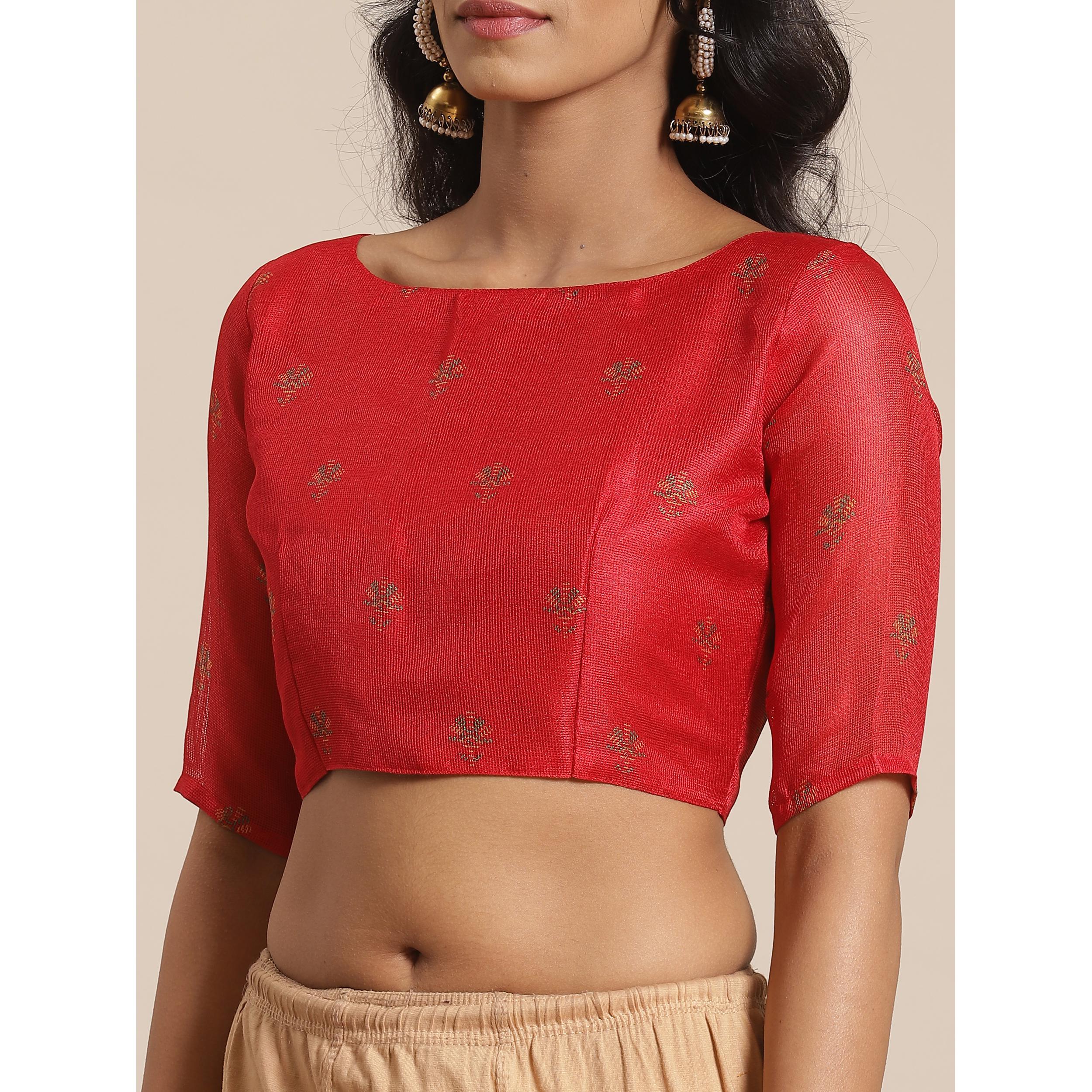 Blissful Red Colored Casual Wear Printed Jute Silk Saree - Peachmode