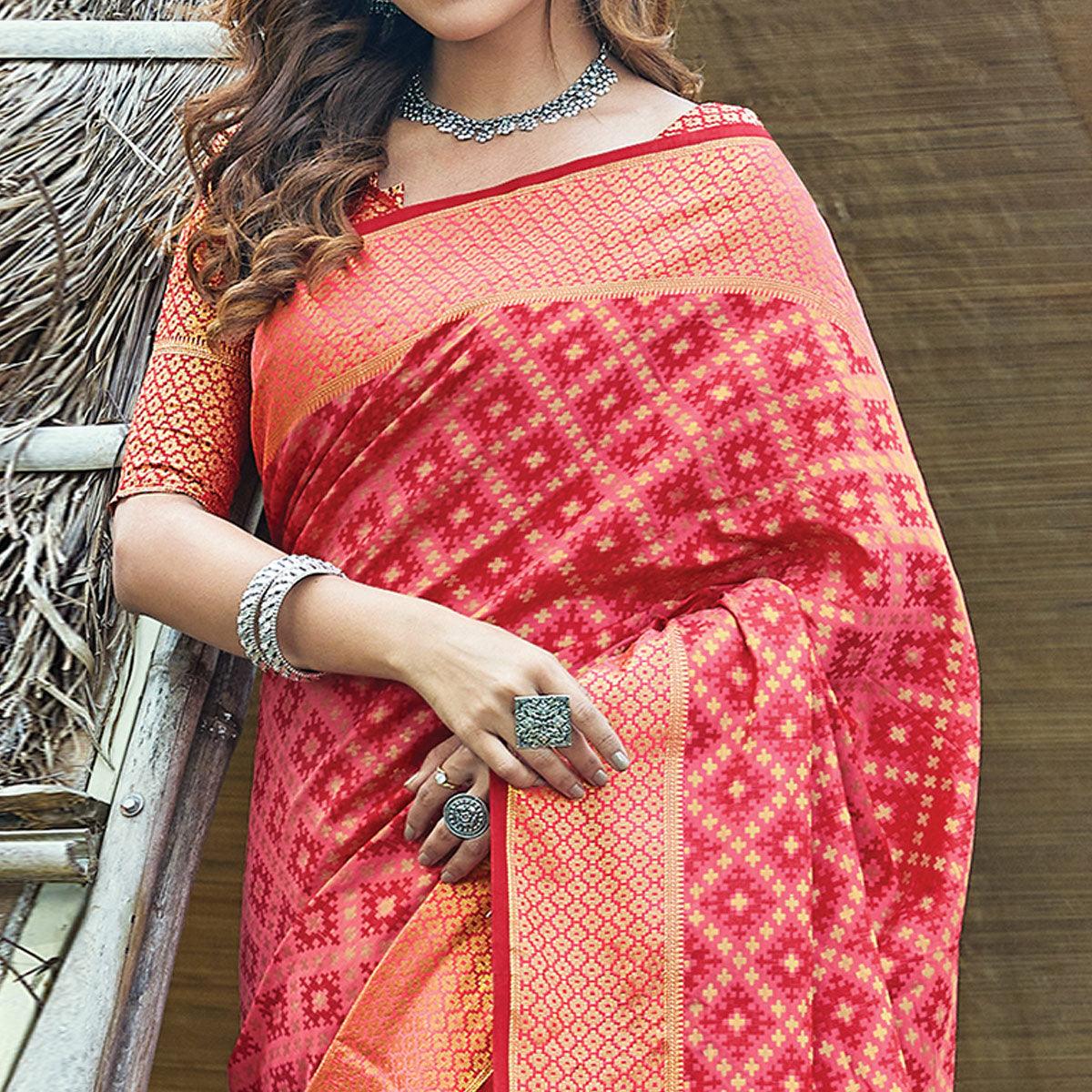 Blissful Red Colored Festive Wear Patan Patola Silk Saree - Peachmode