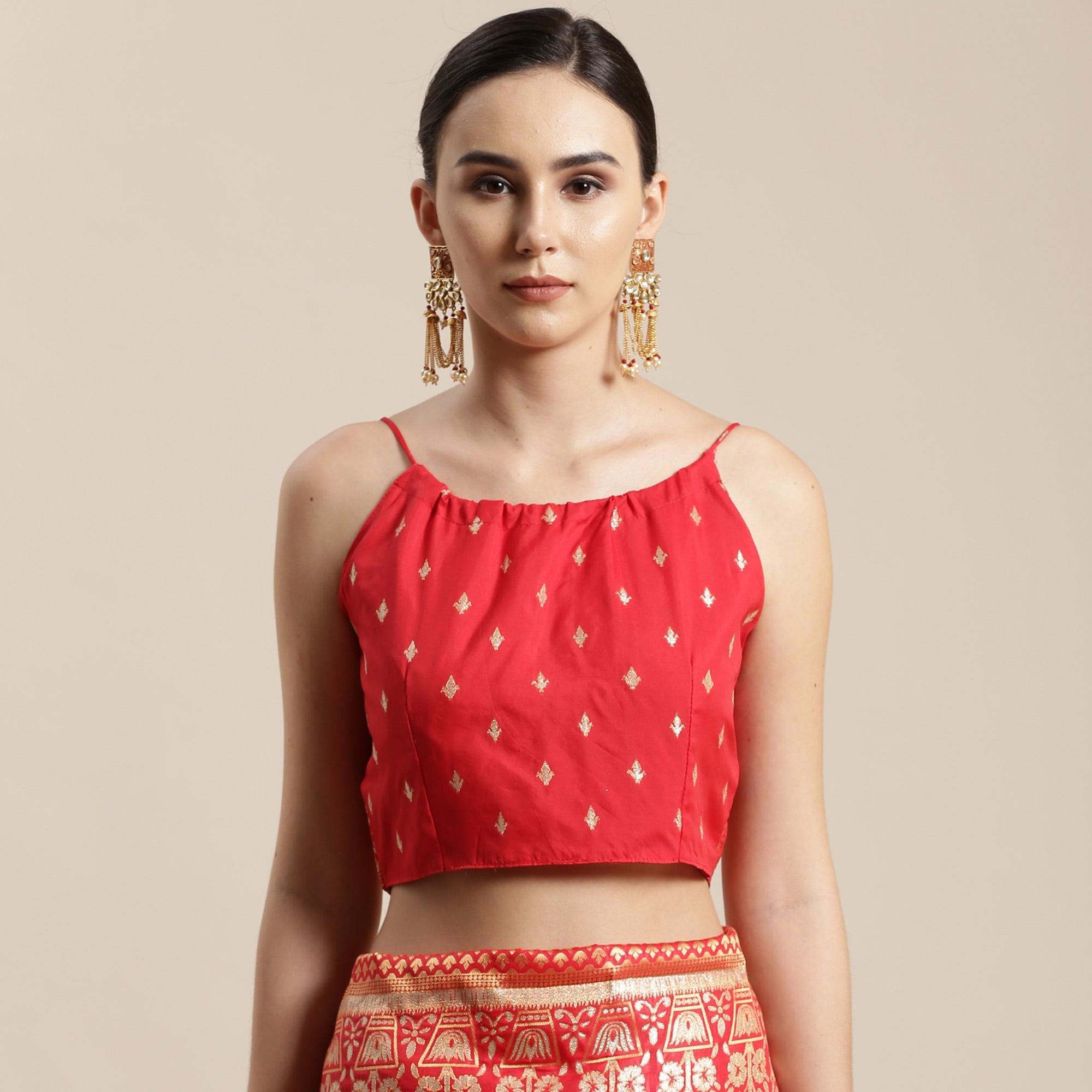 Blissful Red Colored Festive Wear Silk Blend Woven Floral Saree With Tassels - Peachmode