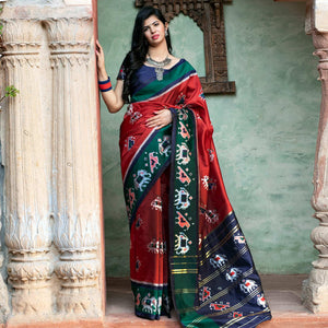 Blissful Red Colored Festive Wear Woven Patola Silk Saree - Peachmode