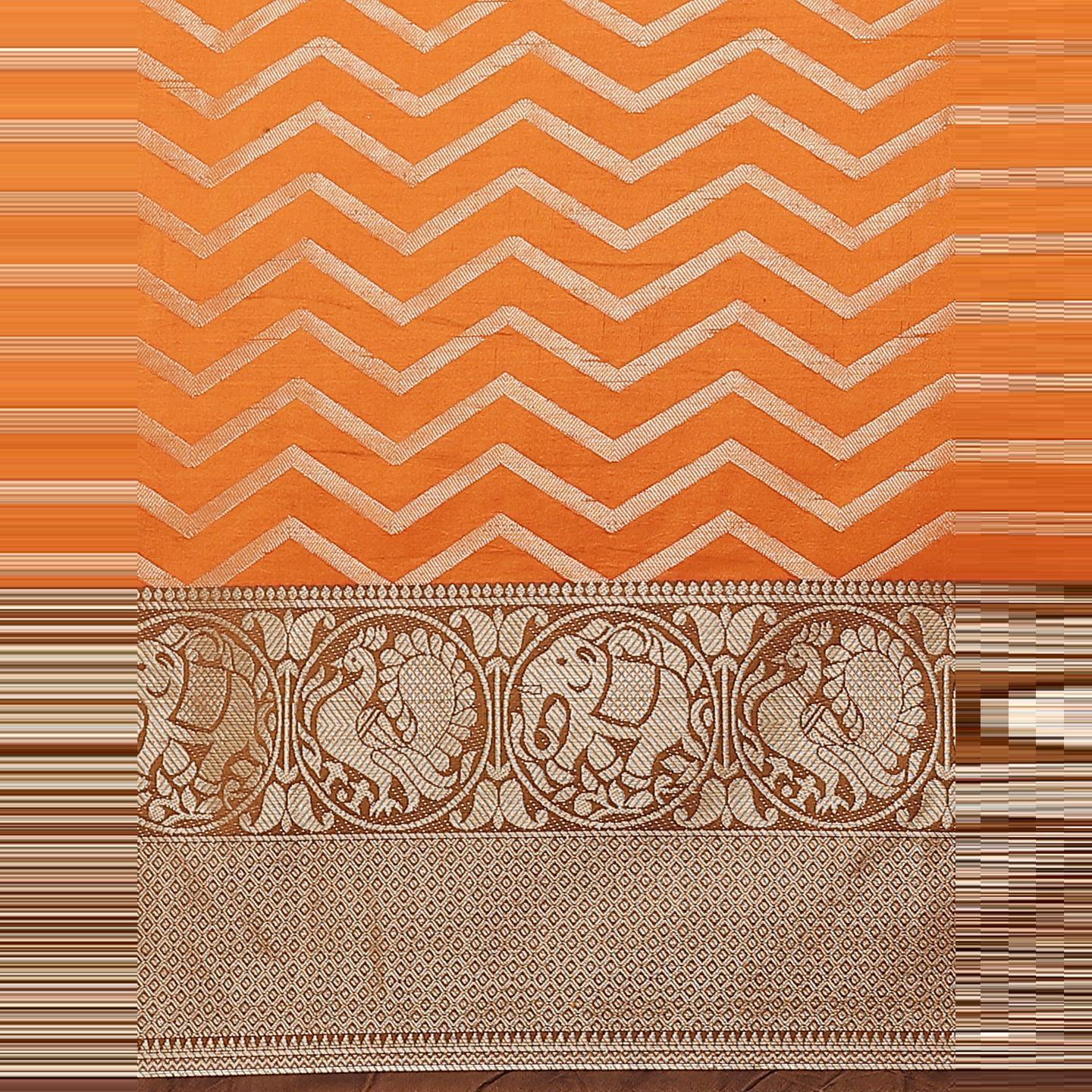 Blissta Festive Wear Orange Woven Design Banarasi Silk Saree - Peachmode
