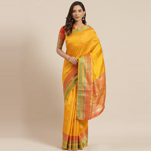 Blissta Festive Wear Yellow Woven Design Banarasi Silk Saree - Peachmode