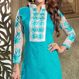 Blissta Light Blue Casual Wear Floral Embroidered Chanderi Dress Material - Peachmode