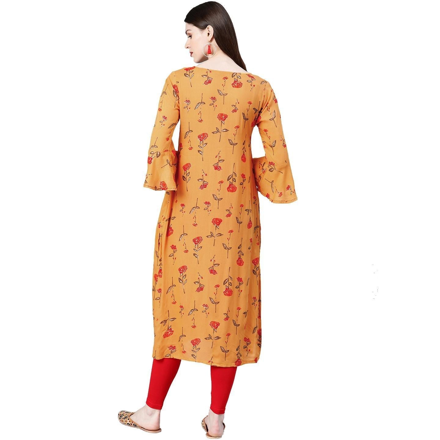 Blissta Mustard Yellow Coloured Rayon Cotton Printed Straight Kurti - Peachmode