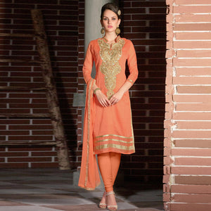 Blissta Orange Casual Wear Floral Embroidered Chanderi Dress Material - Peachmode