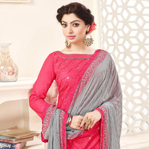 Blissta Pink Casual Wear Geometric Embroidered Cotton Dress Material - Peachmode