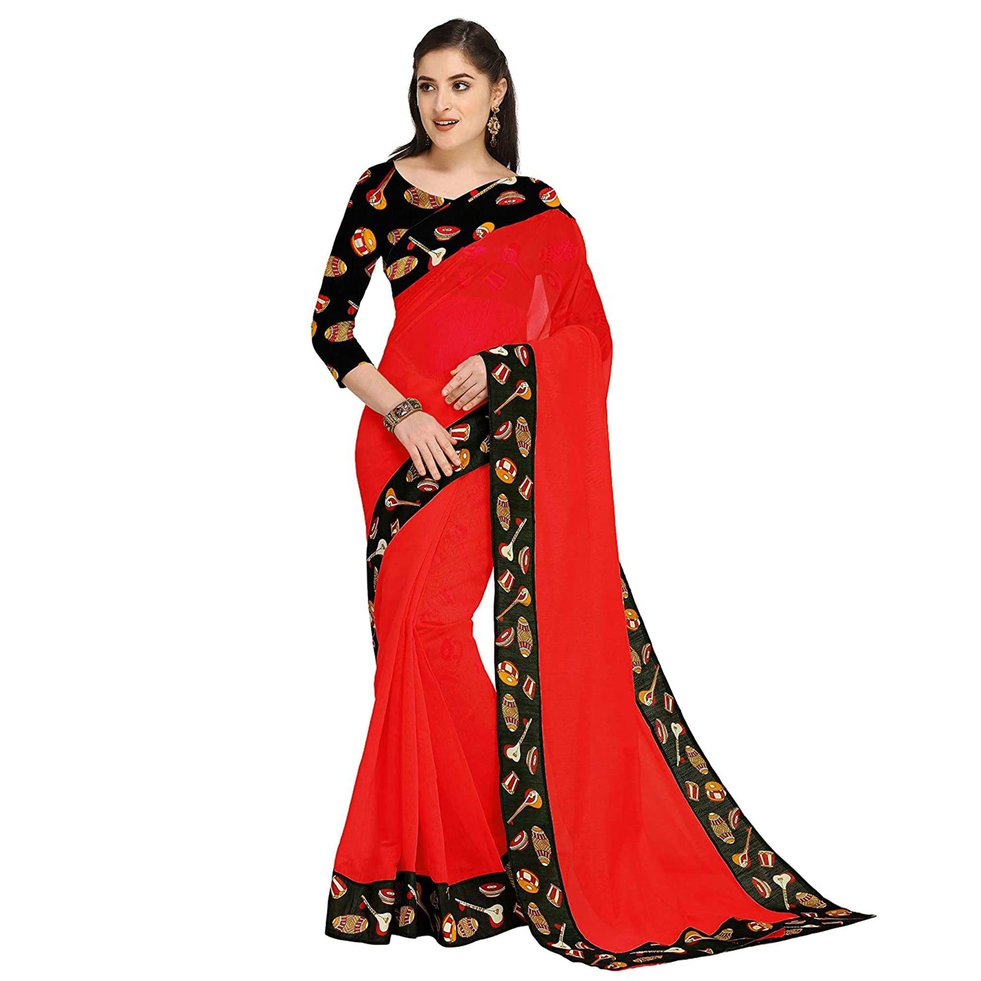 Blissta Red Casual Wear Solid Chanderi Silk Saree - Peachmode