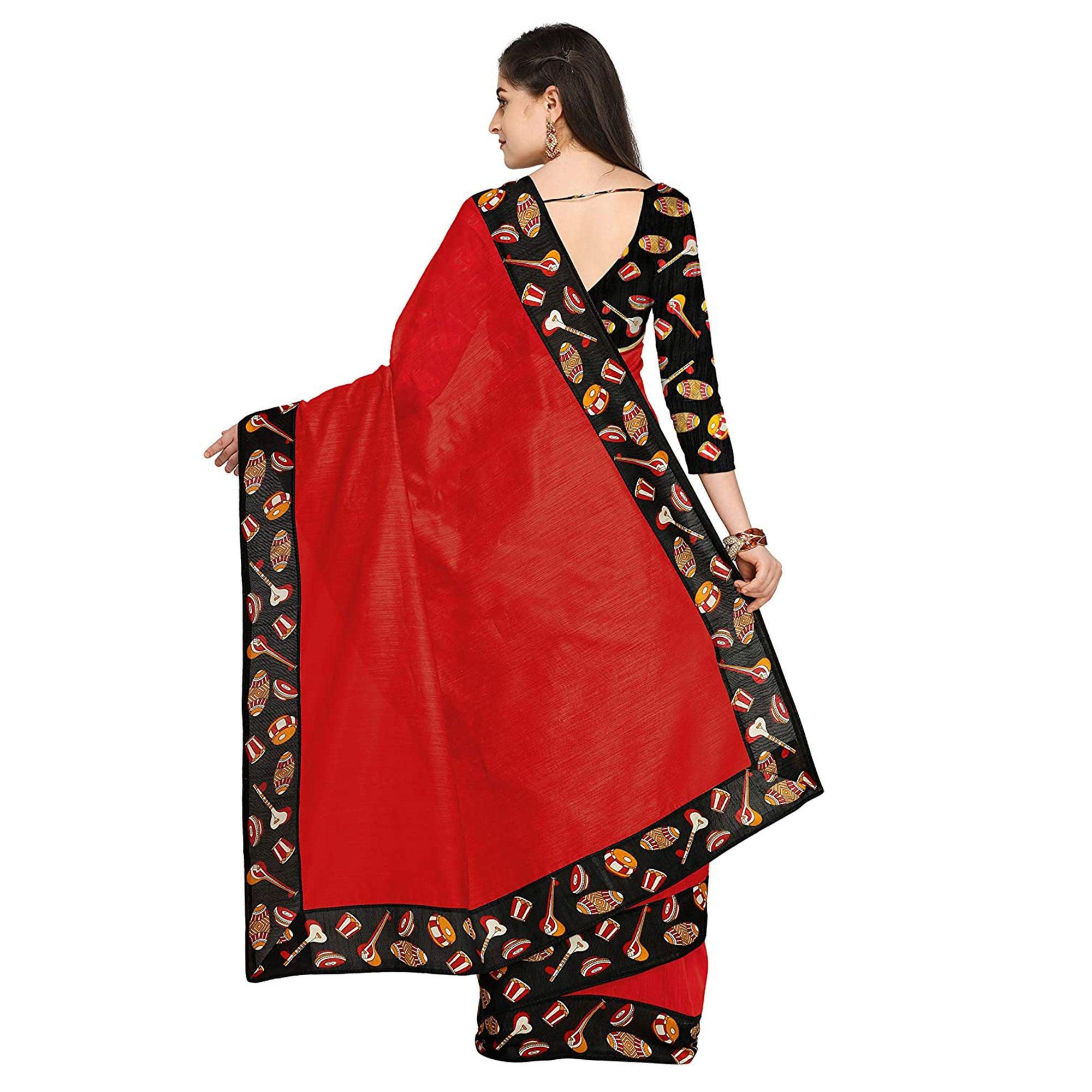 Blissta Red Casual Wear Solid Chanderi Silk Saree - Peachmode