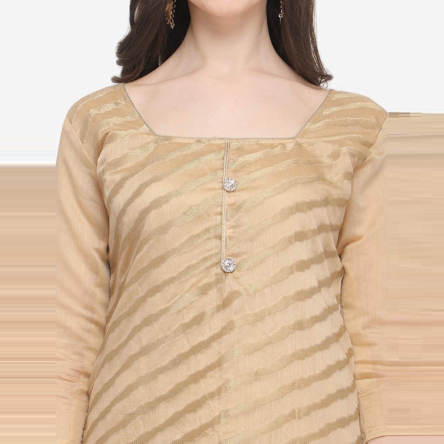 Blissta Red Casual Wear Stripes Jacquard Silk Blend Dress Material - Peachmode