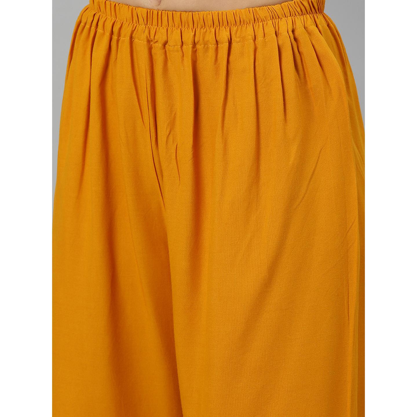 Blissta Women Mustard Solid Kurti With Plazzo With Hand Work Detailing - Peachmode