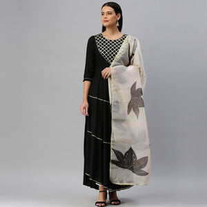 Blissta - Women's Black Rayon Gota Patti Work Anarkali Kurti With Dupatta - Peachmode