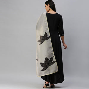 Blissta - Women's Black Rayon Gota Patti Work Anarkali Kurti With Dupatta - Peachmode