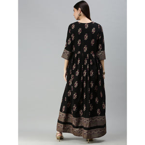 Blissta Women's Casual Wear Black floral Printed Straight Rayon Kurti - Peachmode