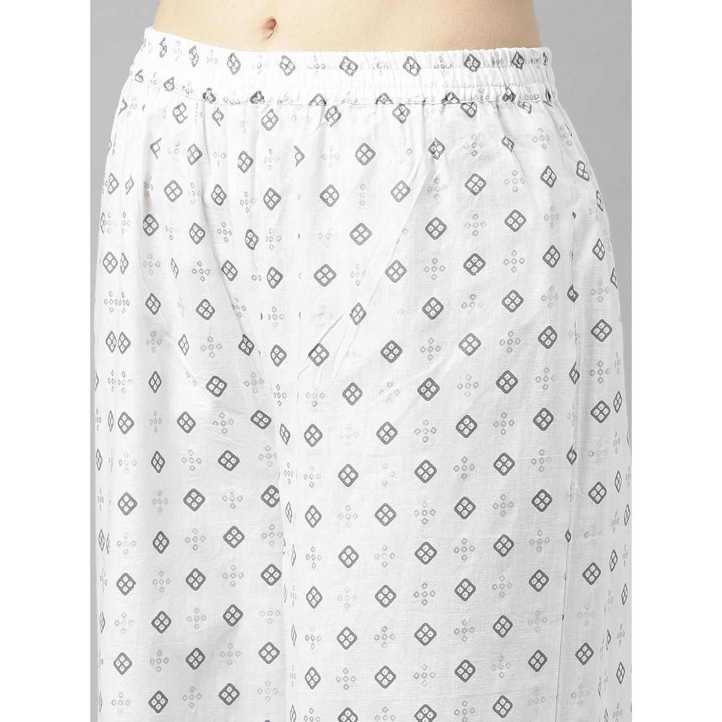 Blissta - Women's Dark Grey Colored Printed Cotton Straight Kurta and Palazzo Set - Peachmode