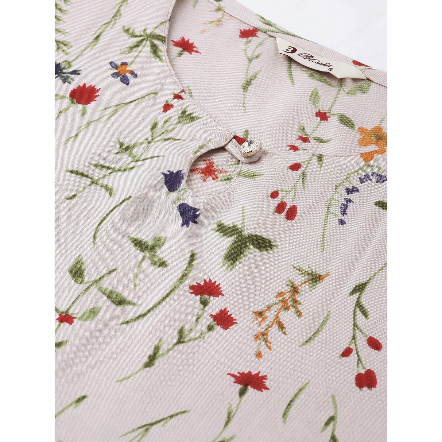 Blissta Women's Off White Rayon Printed Straight Kurti - Peachmode