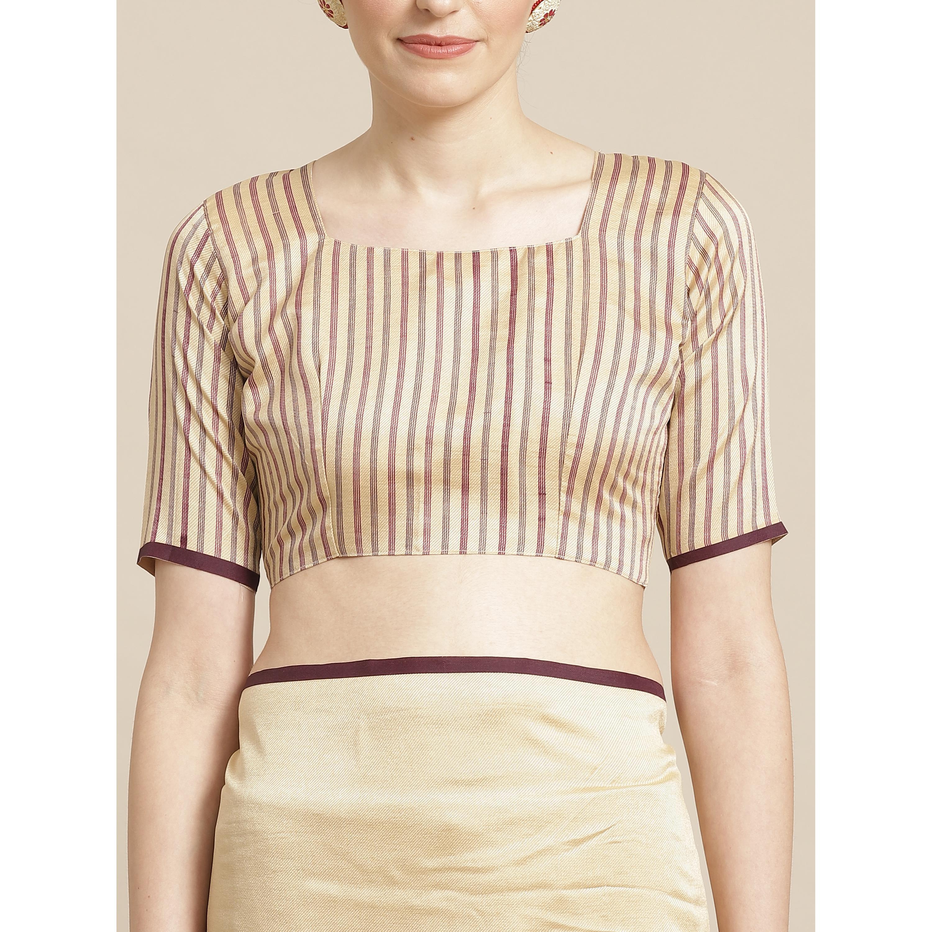 Blooming Beige - Violet Colored Casual Wear Printed Silk Blend Saree - Peachmode