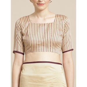 Blooming Beige - Violet Colored Casual Wear Printed Silk Blend Saree - Peachmode