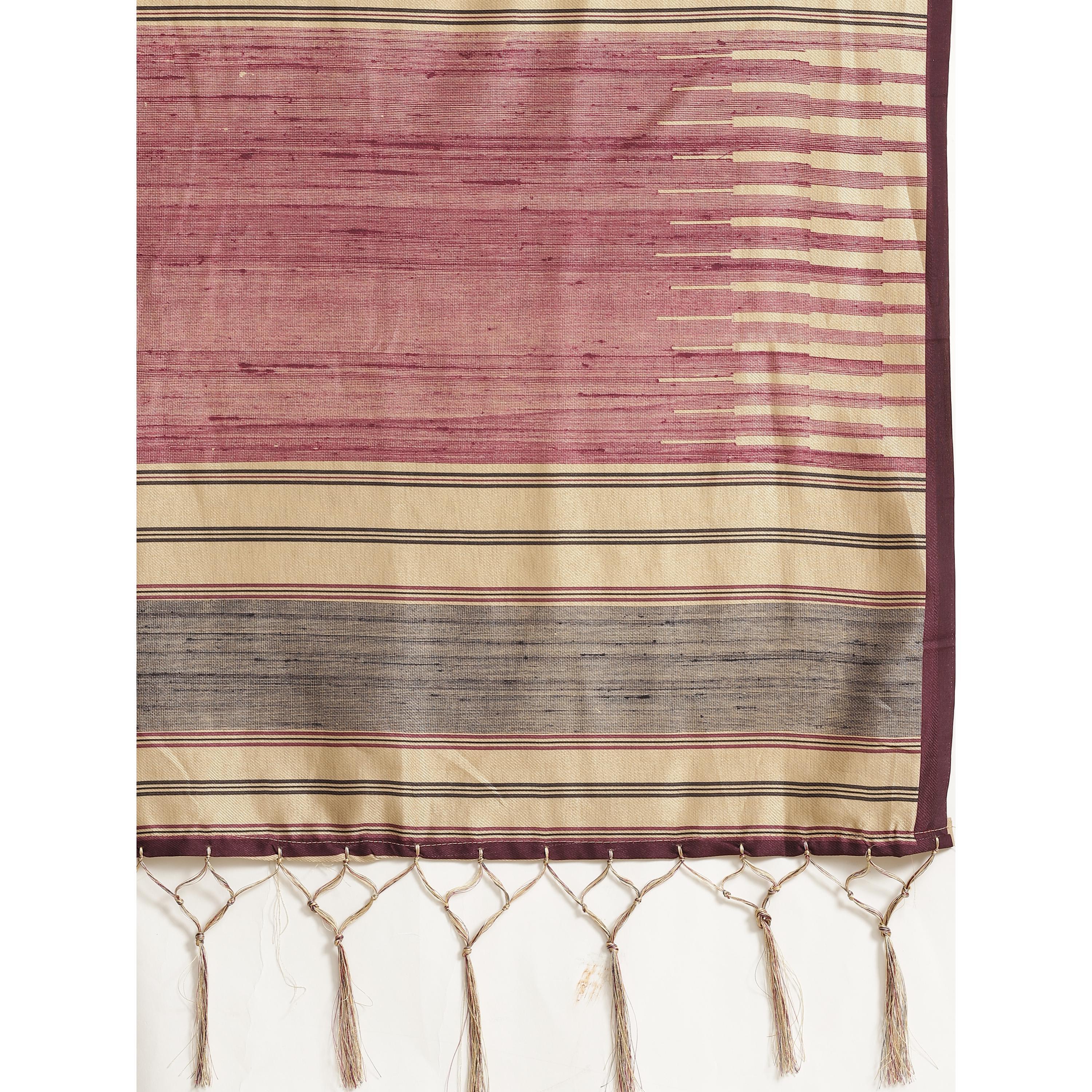 Blooming Beige - Violet Colored Casual Wear Printed Silk Blend Saree - Peachmode