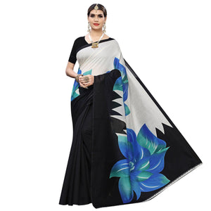 Blooming Blue Colored Casual Wear Floral Printed Art Silk Saree - Peachmode
