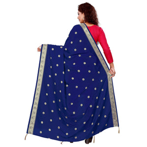 Blooming Blue Colored Festive Wear Woven Art Silk-Viscose Dupatta With Tassels - Peachmode