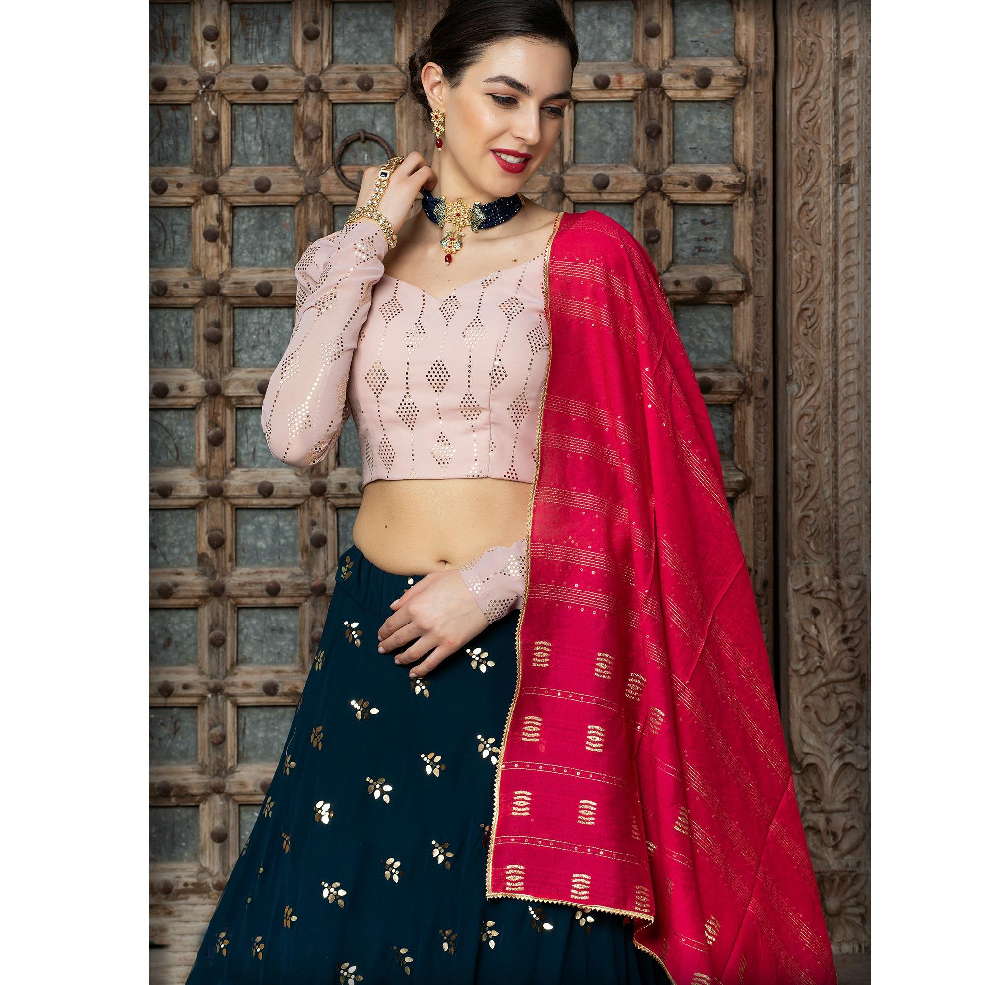Blooming Blue Coloured Festive Wear Fancy Sequence Work Georgette Lehenga Choli - Peachmode