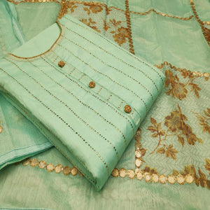 Blooming Green Colored Casual Wear Embroidered Modal Silk Dress Material - Peachmode