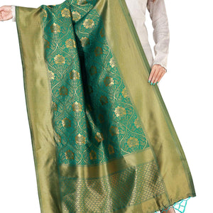 Blooming Green Colored Festive Wear Banarasi Silk Dupatta - Peachmode