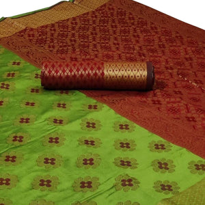 Blooming Green Colored Festive Wear Woven Silk Saree - Peachmode