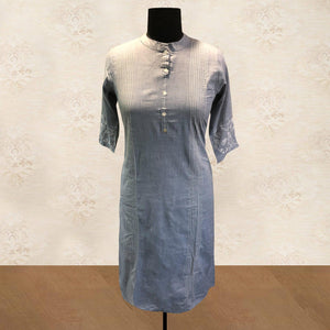 Blooming Grey Colored Casual Wear Embroidered Rayon Kurti - Peachmode