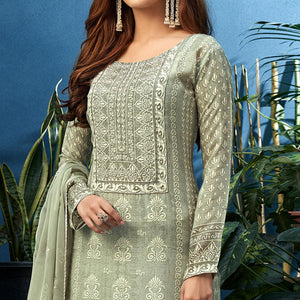 Blooming Grey Colored Partywear Digital Printed Pure Muslin Palazzo Suit - Peachmode