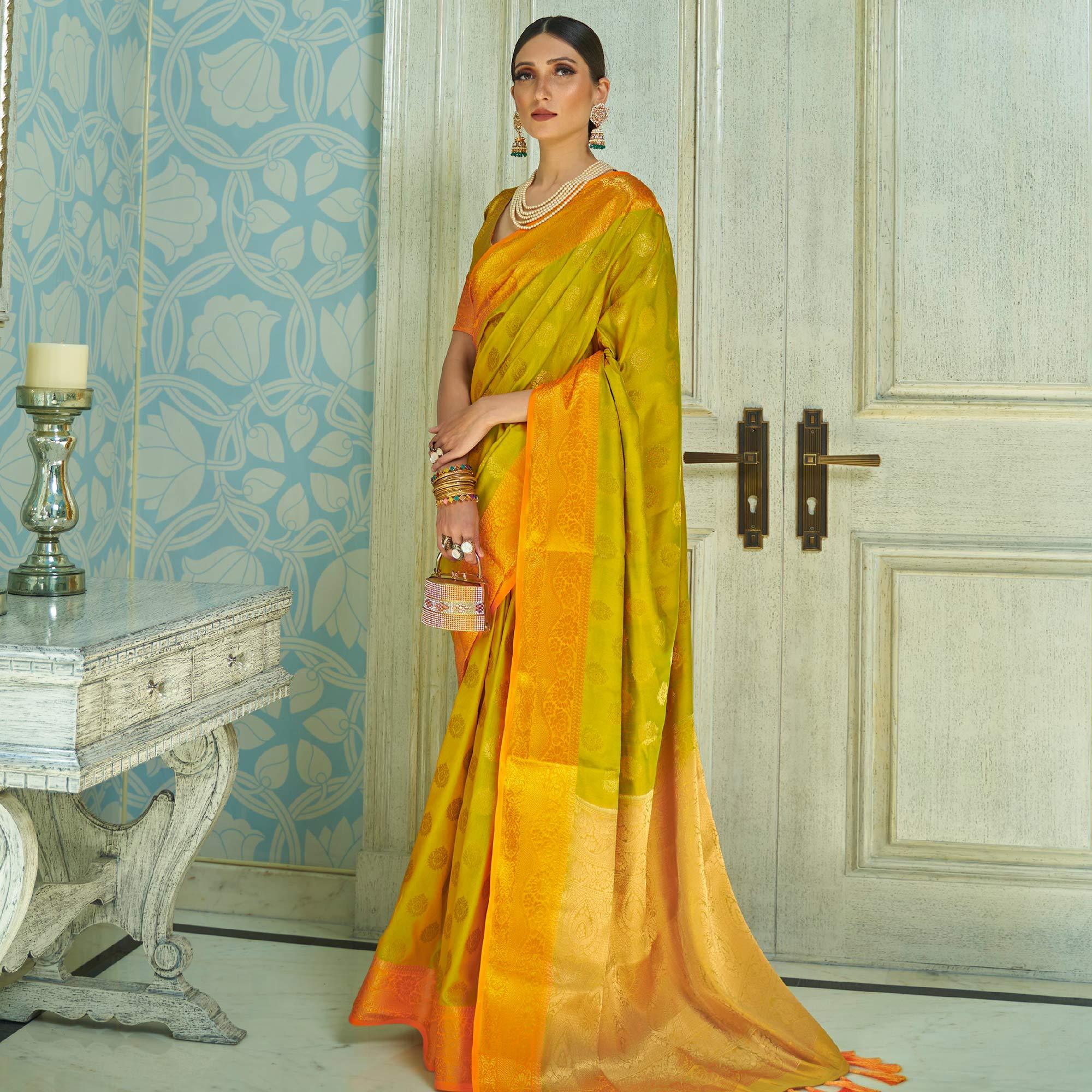 Blooming Light Green Colored Festive Wear Sana Two Tone Silk Saree - Peachmode