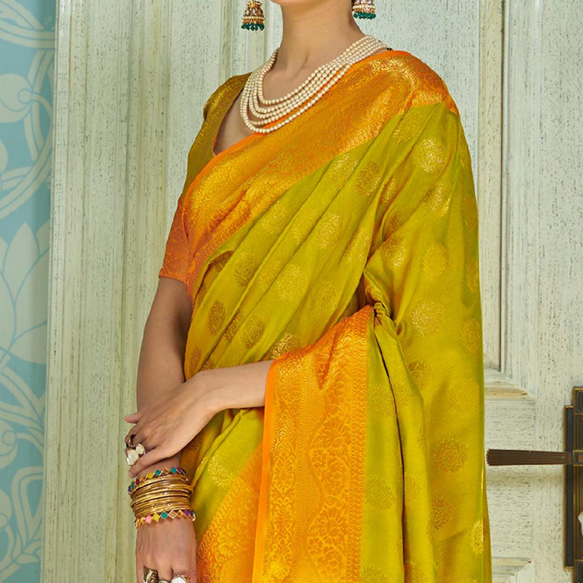 Blooming Light Green Colored Festive Wear Sana Two Tone Silk Saree - Peachmode