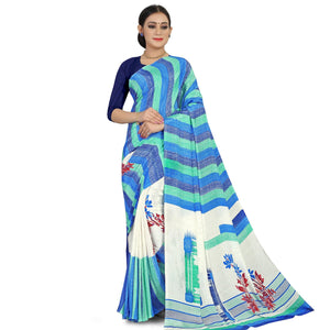 Blooming Multicolored Colored Casual Wear Printed Satin Saree - Peachmode