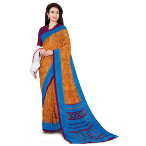 Blooming Mustard Yellow Colored Casual Wear Printed Georgette Saree - Peachmode