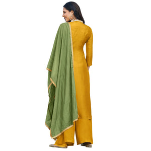 Blooming Mustard Yellow Colored Festive Wear Embroidered Art Silk Dress Material - Peachmode