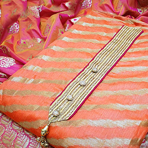 Blooming Orange Colored Festive Wear Jacquard Silk Dress Material - Peachmode