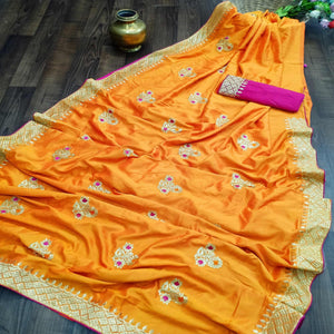 Blooming Orange Colored Festive Wear Woven Dola Silk Saree - Peachmode
