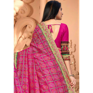 Blooming Pink Coloured Partywear Diamond Work Half & Half Art Silk Saree - Peachmode