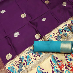 Blooming Purple Colored Festive Wear Woven Kota Art Silk Banarasi Saree - Peachmode