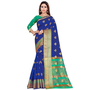 Blooming Royal Blue Colored Festive Wear Woven Art Silk Saree - Peachmode