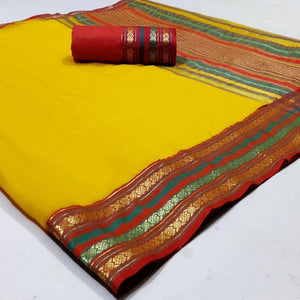 Blooming Yellow Colored Festive Wear Woven Silk Saree - Peachmode
