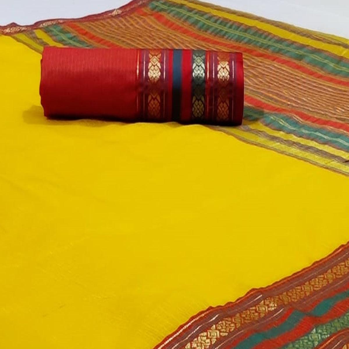 Blooming Yellow Colored Festive Wear Woven Silk Saree - Peachmode